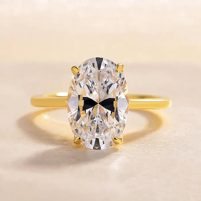 Shineofdiamond Rings Oval Cut Solitaire Golden Color Engagement Ring In Sterling Silver