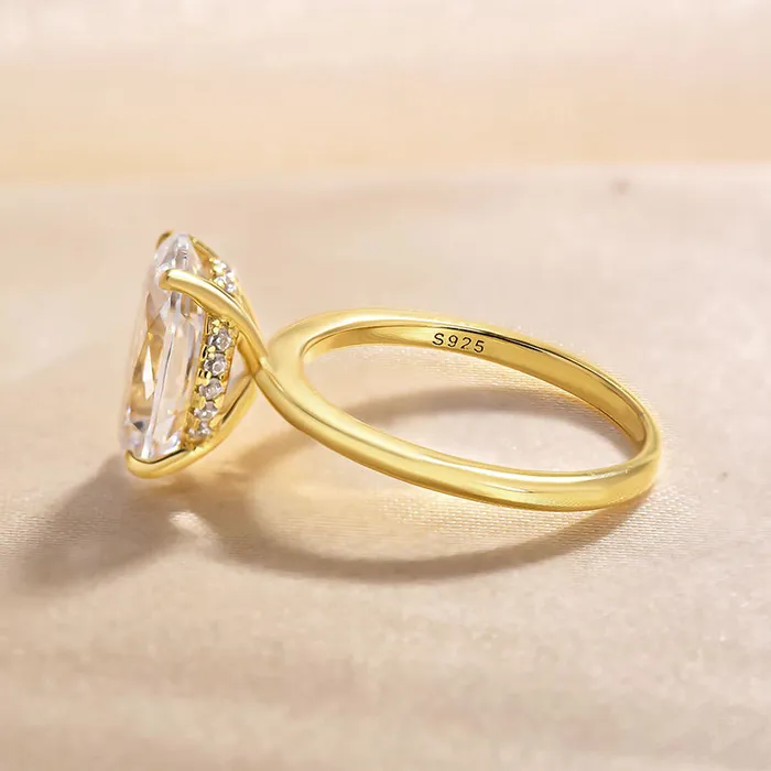 Shineofdiamond Rings Oval Cut Solitaire Golden Color Engagement Ring In Sterling Silver
