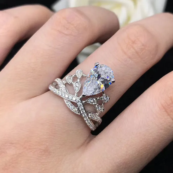 Shineofidamond Pear Cut Open Cuff Adjustable Engagement Ring Rings