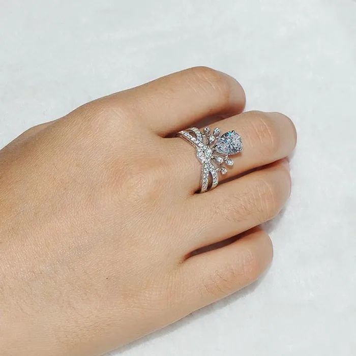 Shineofidamond Pear Cut Open Cuff Adjustable Engagement Ring Rings Shineofidamond Pear Cut Open Cuff Adjustable Engagement Ring Rings