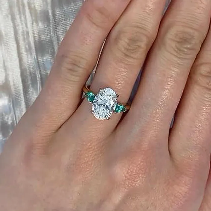Vintage TwoTone Oval Cut Three Stone Sterling Silver Engagement Ring Shineofidamond Rings