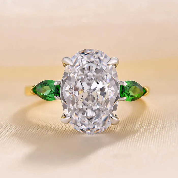 Vintage TwoTone Oval Cut Three Stone Sterling Silver Engagement Ring Shineofidamond Rings