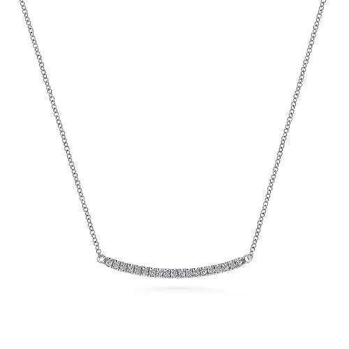 14k White Gold Curving Diamond Bar Necklace GABRIEL CO Necklaces