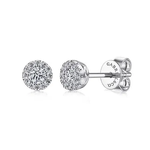 14K White Gold Diamond Halo Stud Earrings GABRIEL CO Earrings