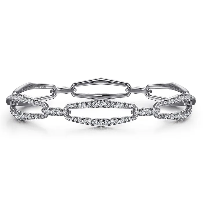 14K White Gold Diamond Link Bangle Bracelet GABRIEL CO Bracelets