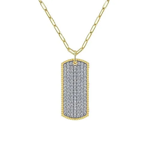 14K Yellow Gold Diamond Pave Dog Tag Pendant Hollow Chain Necklace GABRIEL CO Necklaces 14K Yellow Gold Diamond Pave Dog Tag Pendant Hollow Chain Necklace GABRIEL CO Necklaces