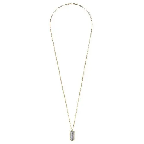 14K Yellow Gold Diamond Pave Dog Tag Pendant Hollow Chain Necklace GABRIEL CO Necklaces