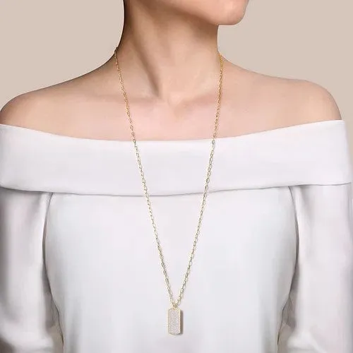 14K Yellow Gold Diamond Pave Dog Tag Pendant Hollow Chain Necklace GABRIEL CO Necklaces