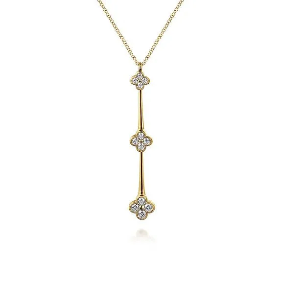 14K Yellow Gold Graduating Diamond Cluster Vertical Bar Necklace GABRIEL CO Necklaces 14K Yellow Gold Graduating Diamond Cluster Vertical Bar Necklace GABRIEL CO Necklaces