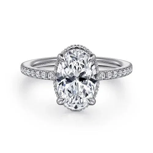 Allesia 14K White Gold Oval Cut Hidden Halo Diamond Engagement Ring Setting Only GABRIEL CO Rings