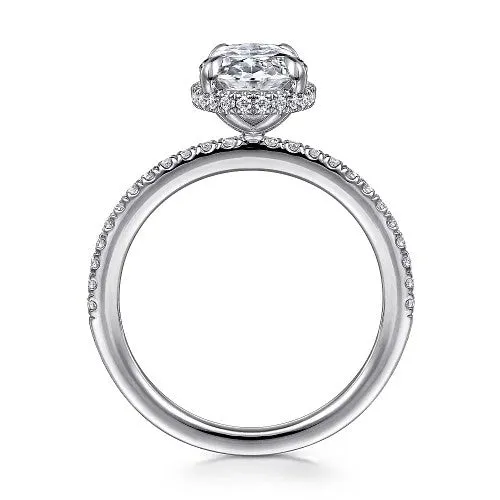 Allesia 14K White Gold Oval Cut Hidden Halo Diamond Engagement Ring Setting Only GABRIEL CO Rings