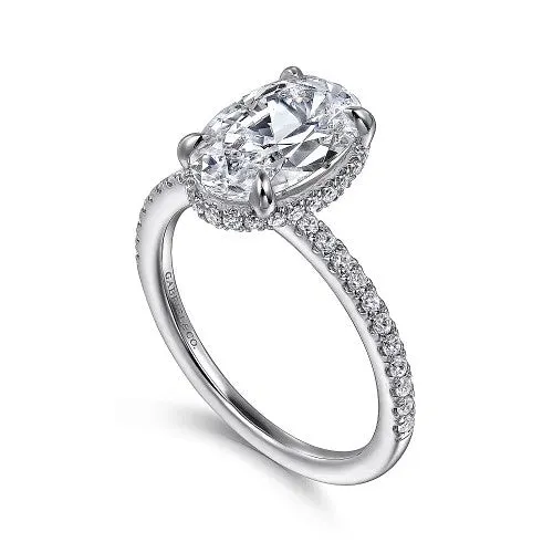Allesia 14K White Gold Oval Cut Hidden Halo Diamond Engagement Ring Setting Only GABRIEL CO Rings