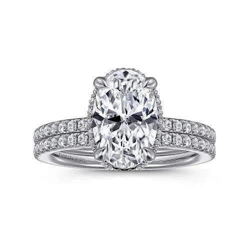 Allesia 14K White Gold Oval Cut Hidden Halo Diamond Engagement Ring Setting Only GABRIEL CO Rings