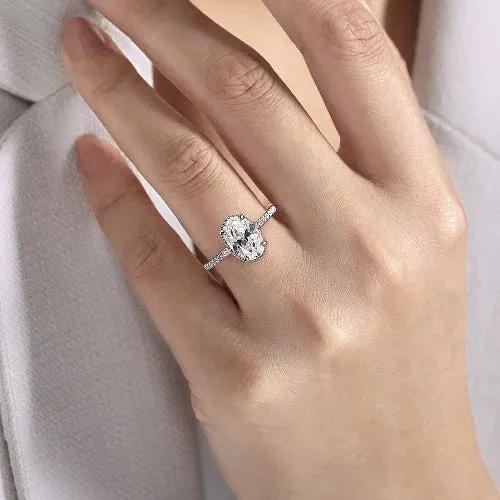 Allesia 14K White Gold Oval Cut Hidden Halo Diamond Engagement Ring Setting Only GABRIEL CO Rings