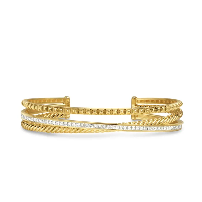 Bracelets David Yurman Crossover Trio Three Row Cuff Bracelet in 18K Yellow Gold with Diamonds 11mm Bracelets David Yurman Crossover Trio Three Row Cuff Bracelet in 18K Yellow Gold with Diamonds 11mm