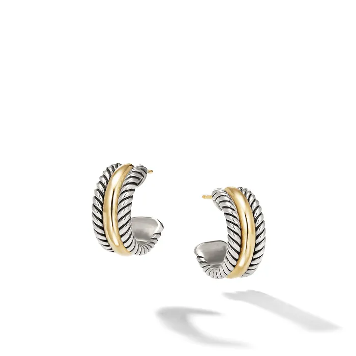 Cable Collectibles Huggie Hoop Earrings in Sterling Silver with 14K Yellow Gold 156mm David Yurman Earrings