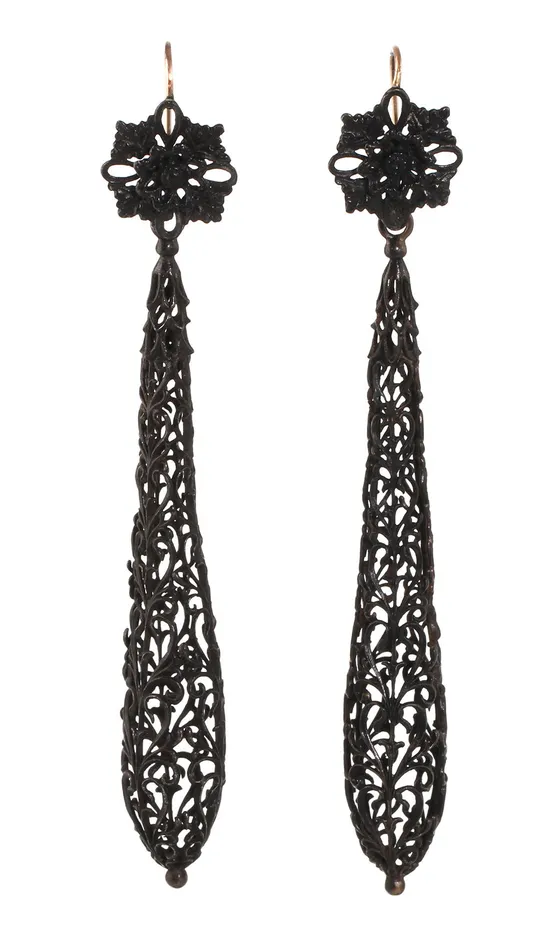 Earrings Bell Bird Antiques Rare Berlin Iron Long Torpedo Drop Earrings