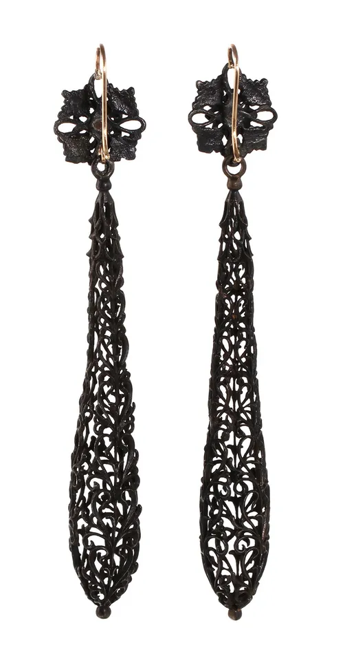 Earrings Bell Bird Antiques Rare Berlin Iron Long Torpedo Drop Earrings