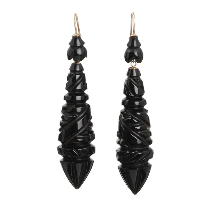 Earrings Bell Bird Antiques Victorian Jet Torpedo Earrings