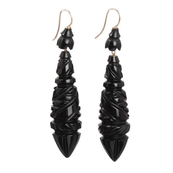 Earrings Bell Bird Antiques Victorian Jet Torpedo Earrings