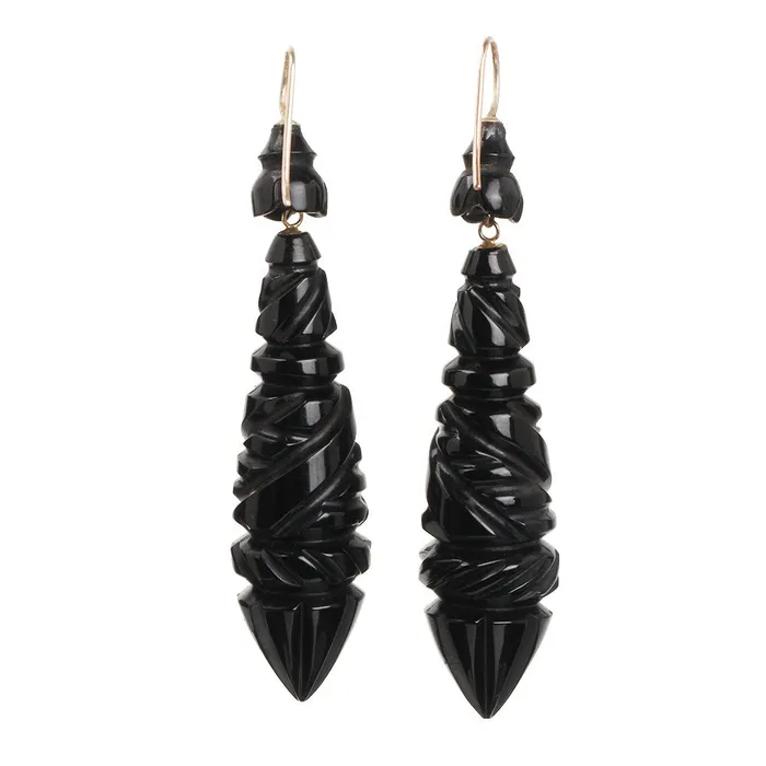 Earrings Bell Bird Antiques Victorian Jet Torpedo Earrings
