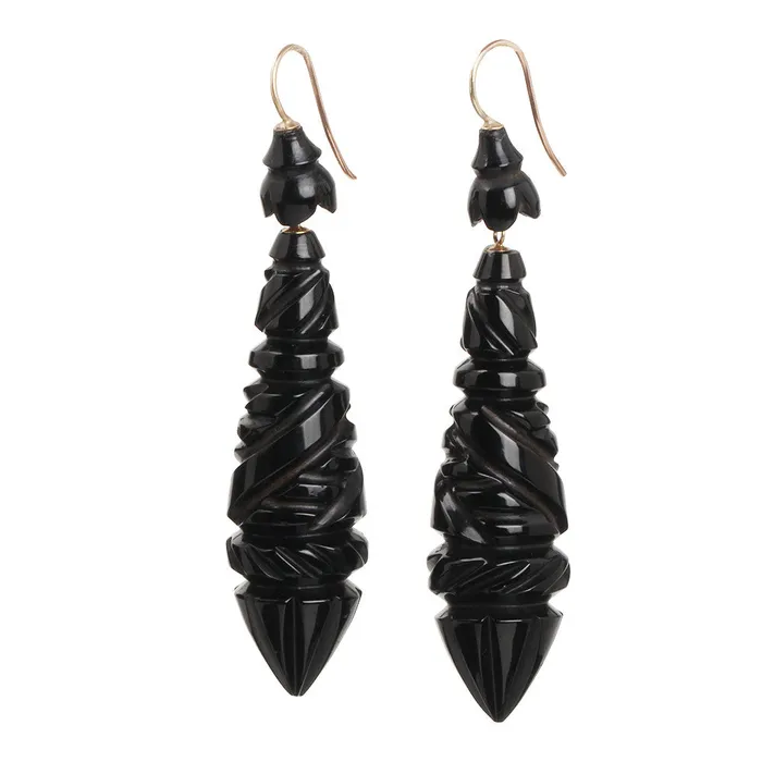 Earrings Bell Bird Antiques Victorian Jet Torpedo Earrings
