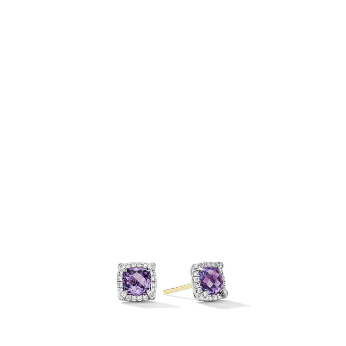 Earrings David Yurman Petite Chatelaine Pav Bezel Stud Earrings in Sterling Silver with Amethyst and Diamonds 5mm Earrings David Yurman Petite Chatelaine Pav Bezel Stud Earrings in Sterling Silver with Amethyst and Diamonds 5mm