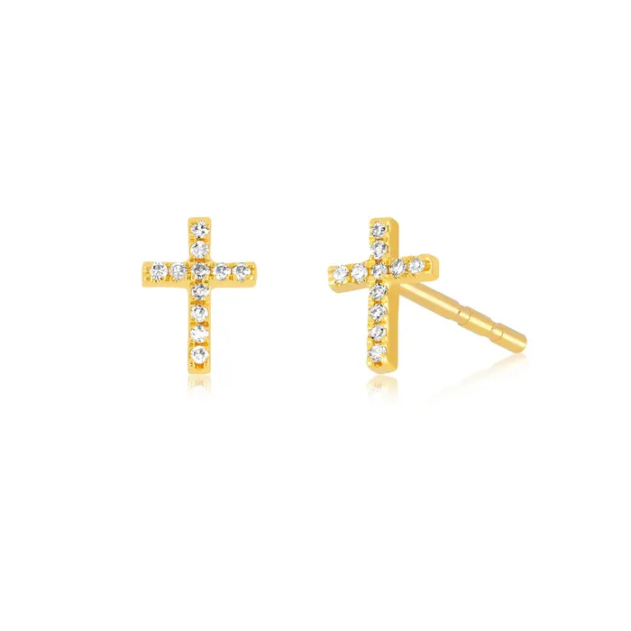 Earrings EF COLLECTION Baby Diamond Cross Stud Earrings