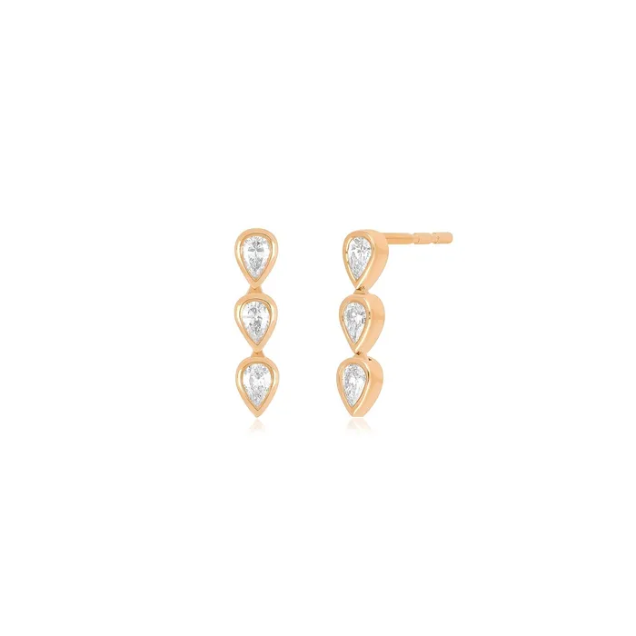 EF COLLECTION Earrings Bezel Set Triple Pear Shape Diamond Stud Earrings EF COLLECTION Earrings Bezel Set Triple Pear Shape Diamond Stud Earrings