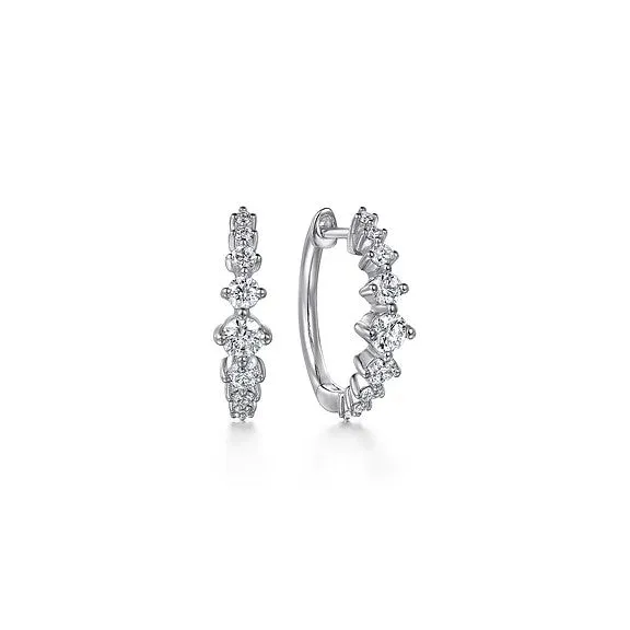 GABRIEL CO Earrings 14K White Gold Graduating Diamond Huggie Earrings