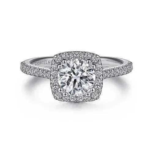 GABRIEL CO Rings 14K White Gold Cushion Halo Round Diamond Engagement Ring GABRIEL CO Rings 14K White Gold Cushion Halo Round Diamond Engagement Ring