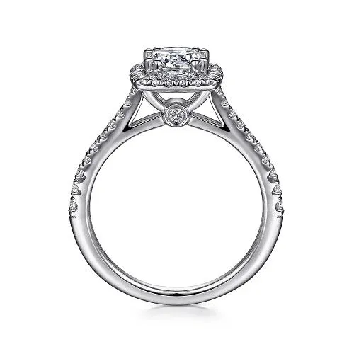 GABRIEL CO Rings 14K White Gold Cushion Halo Round Diamond Engagement Ring