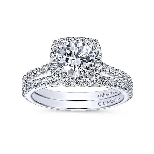 GABRIEL CO Rings 14K White Gold Cushion Halo Round Diamond Engagement Ring