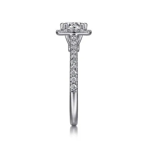 GABRIEL CO Rings 14K White Gold Cushion Halo Round Diamond Engagement Ring