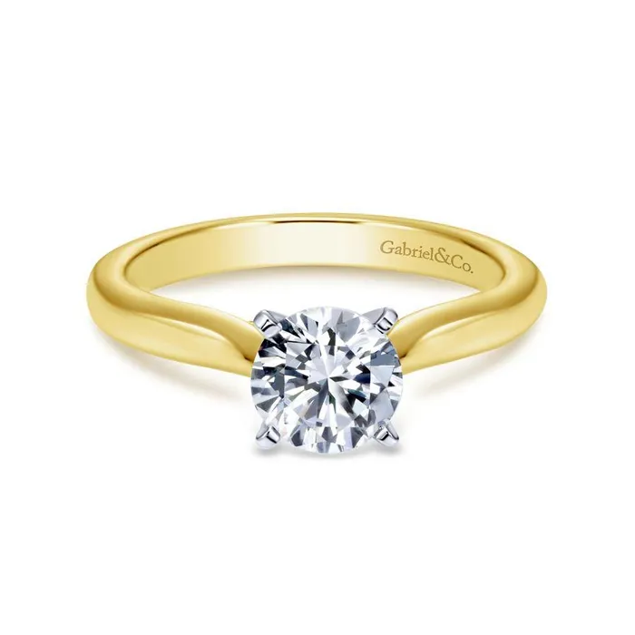 GABRIEL CO Rings 14K WhiteYellow Gold Round Diamond Engagement Ring