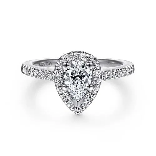 GABRIEL CO Rings Paige 14K White Gold Pear Shape Halo Diamond Engagement Ring Setting Only