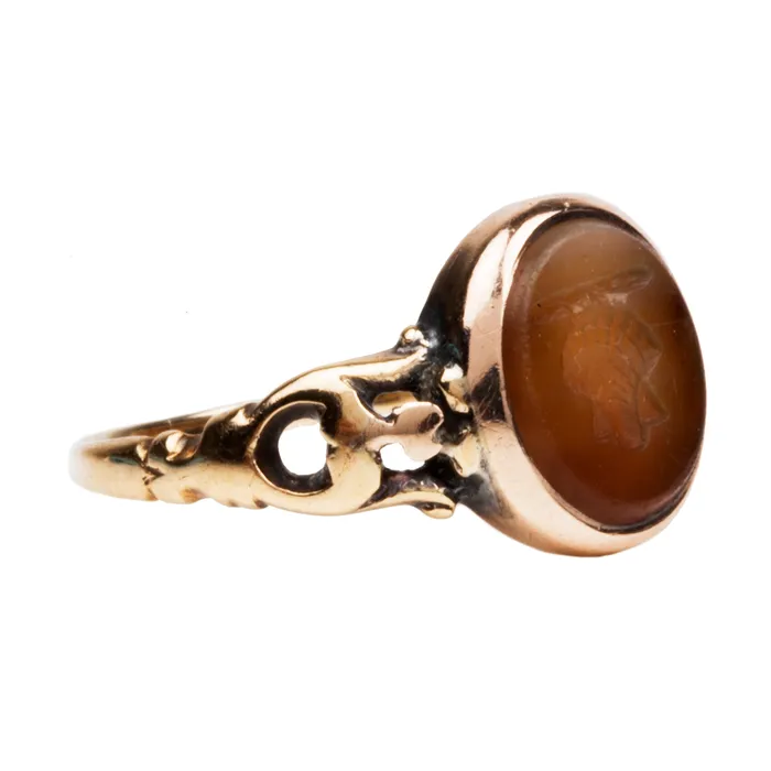 Georgian Era Intaglio Shell Ring Bell Bird Antiques Rings