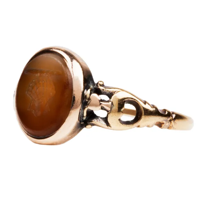 Georgian Era Intaglio Shell Ring Bell Bird Antiques Rings