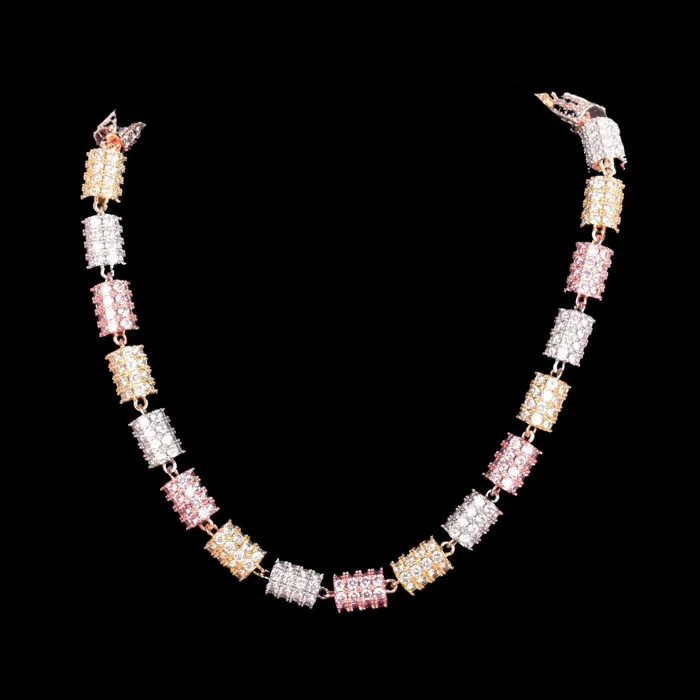 Necklaces 10MM Colorful Cylindrical Iced Out Diamond Necklace Chain COLORFUL Necklaces 10MM Colorful Cylindrical Iced Out Diamond Necklace Chain COLORFUL