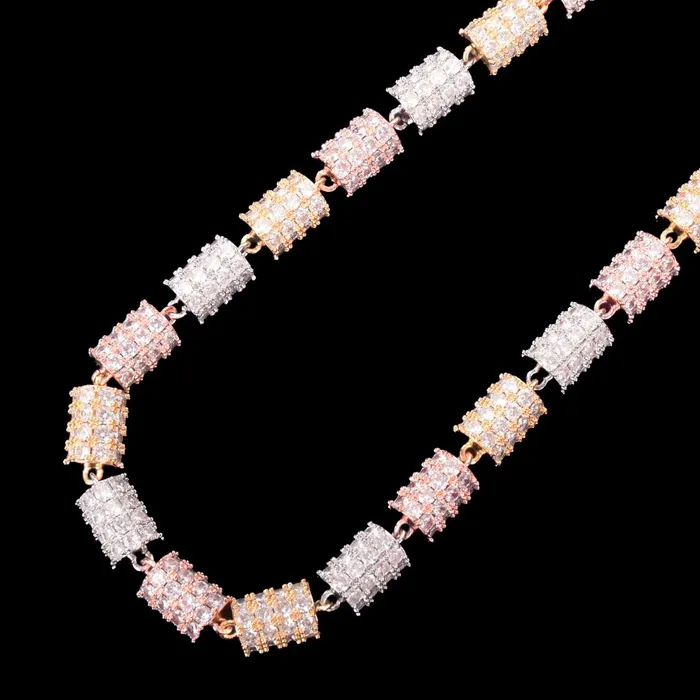 Necklaces 10MM Colorful Cylindrical Iced Out Diamond Necklace Chain COLORFUL