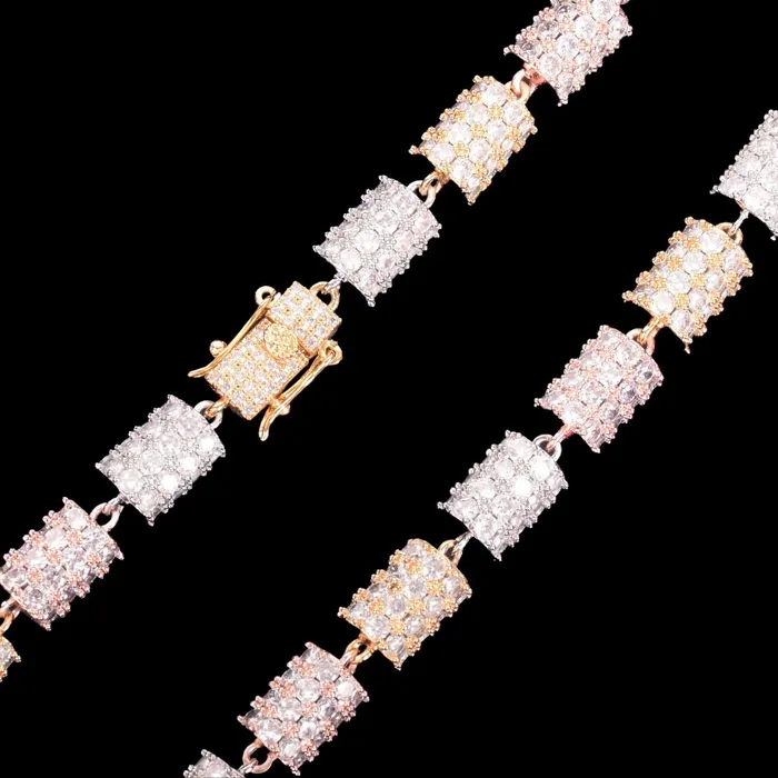 Necklaces 10MM Colorful Cylindrical Iced Out Diamond Necklace Chain COLORFUL
