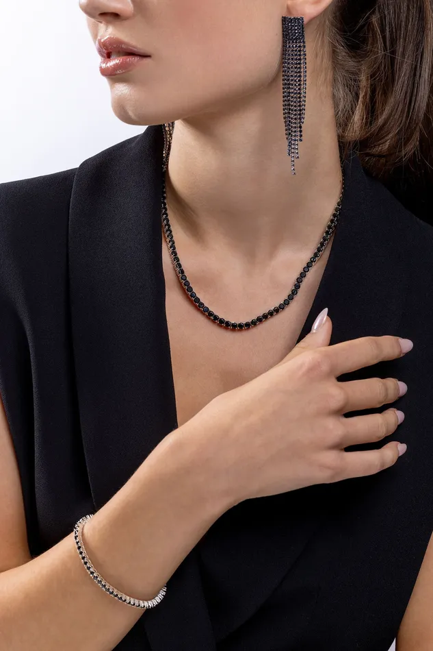 Necklaces Crystal Haze Jewelry Serena necklace Black Silver plated