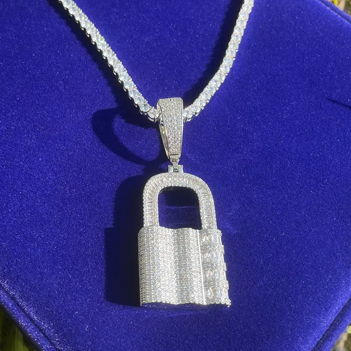 Necklaces Lock Iced Out Diamond Pendant Necklace Lock