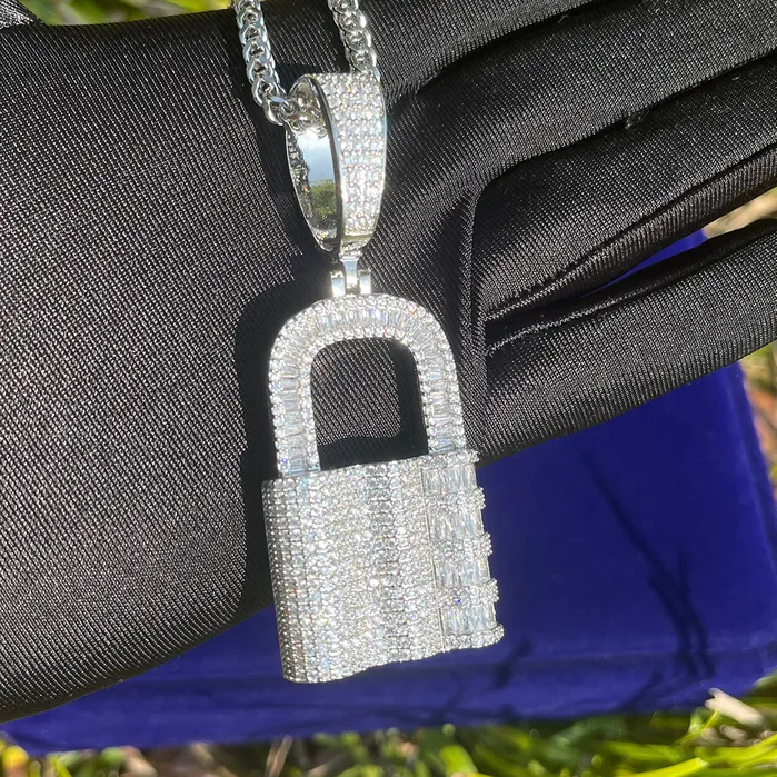 Necklaces Lock Iced Out Diamond Pendant Necklace Lock