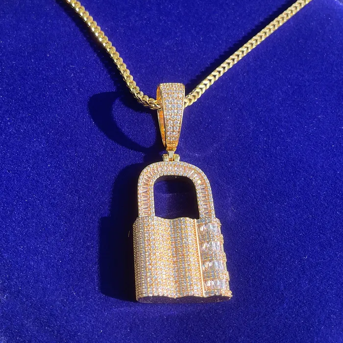 Necklaces Lock Iced Out Diamond Pendant Necklace Lock