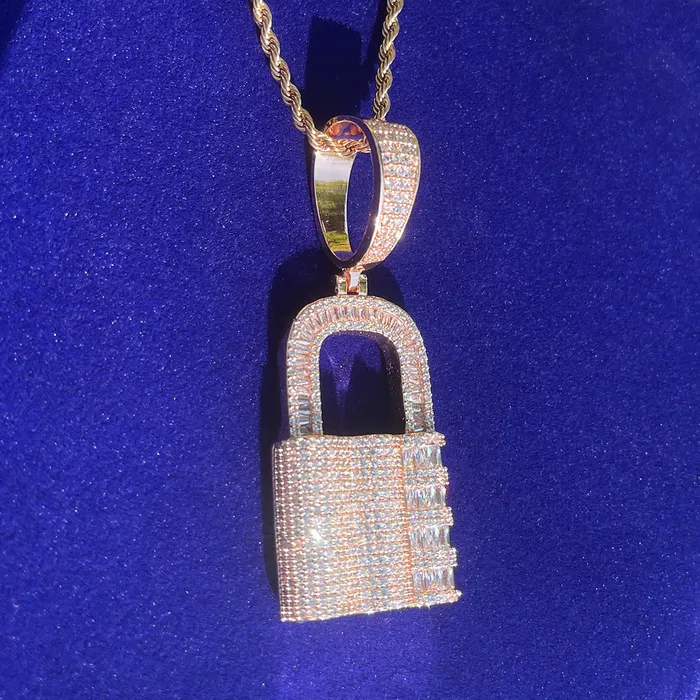 Necklaces Lock Iced Out Diamond Pendant Necklace Lock