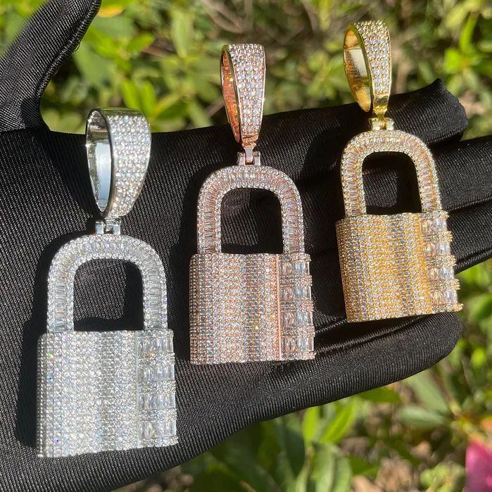 Necklaces Lock Iced Out Diamond Pendant Necklace Lock