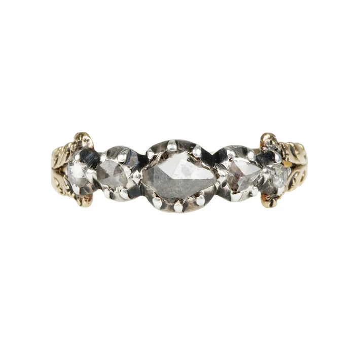 Rings Bell Bird Antiques Petite Georgian Rose Cut Diamond HalfHoop Band