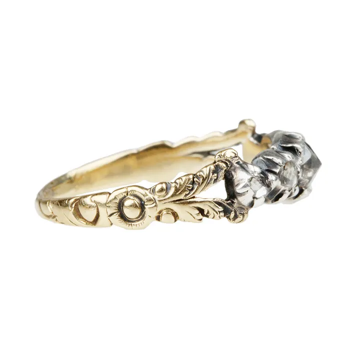 Rings Bell Bird Antiques Petite Georgian Rose Cut Diamond HalfHoop Band