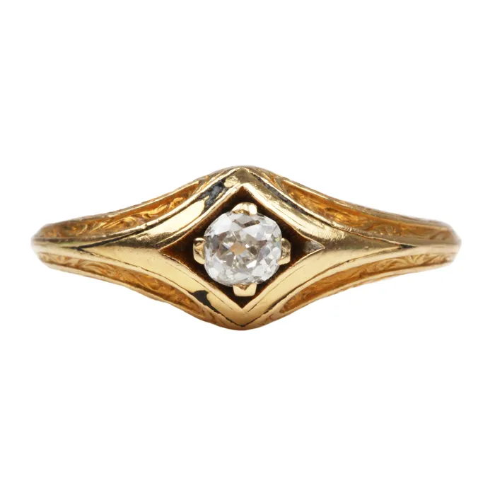 Rings Bell Bird Antiques Victorian Era Single Stone Old Mine Diamond Ring